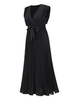 Tied Surplice Cap Sleeve Pleated Dress - Ladyez