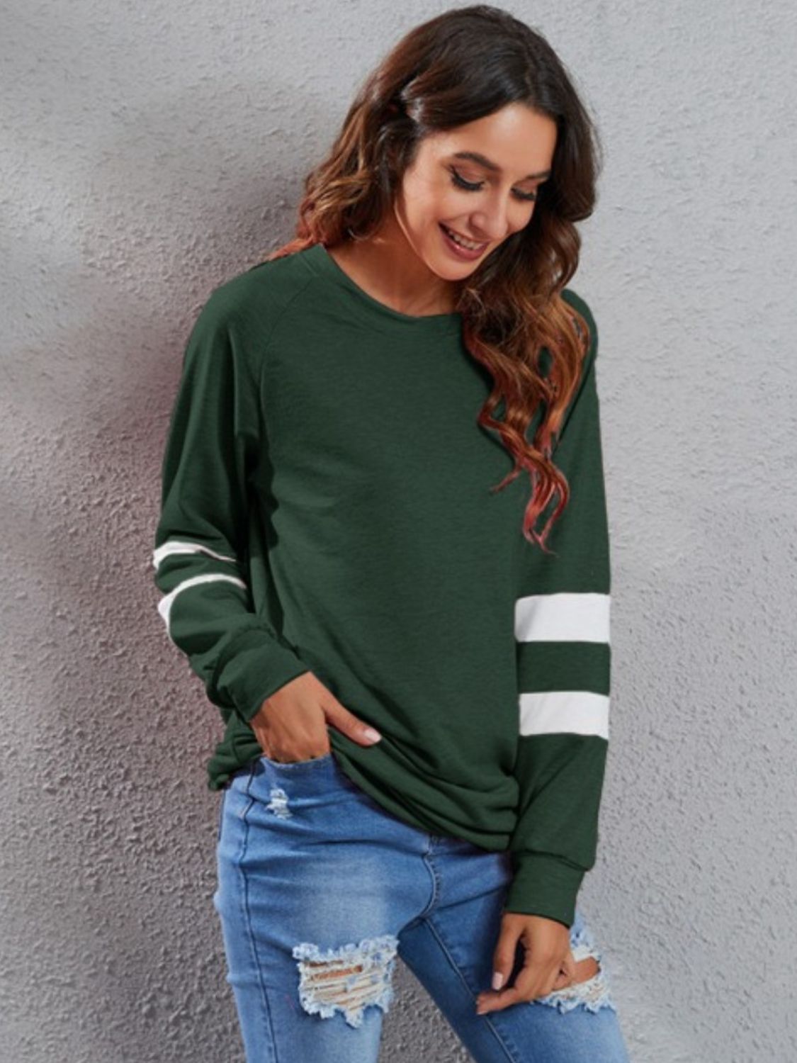 Full Size Striped Round Neck Long Sleeve T-Shirt - Ladyez