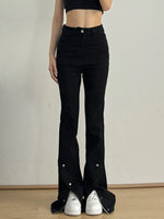 High-Waisted Slit Flare Jeans - Ladyez