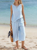 Striped Sleeveless Top and Cropped Pants Set
