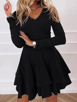 V-Neck Layered Ruffle Mini Dress