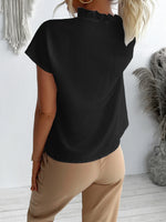 Ruffled V-Neck Short Sleeve Blouse - Ladyez