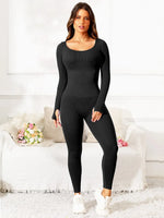 Scoop Neck Long Sleeve Active Jumpsuit - Ladyez