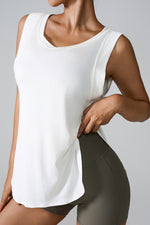 Slit Round Neck Active Tank - Ladyez