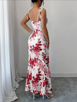 Printed Tie Strap Slit Maxi Dress