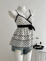 Polka Dot Ruffle Hem Cami with Lace Trim