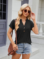 Florira Notched Short Sleeve T-Shirt - Ladyez