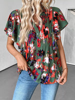 Abstract Print Flutter Sleeve Blouse