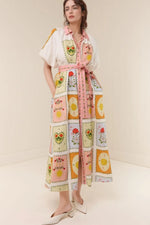Printed Short Sleeve Belted Maxi Dress - Ladyez