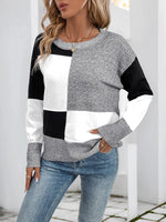 Color Block Knit Long Sleeve Sweater