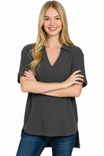 Zenana Double Gauze Short Sleeve High-Low Top