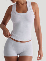 Ribbed Tank Top and Shorts Active Set - Ladyez