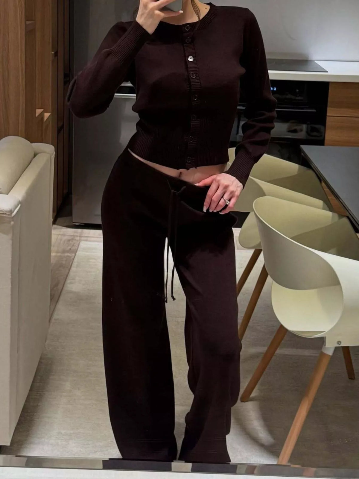 Button Up Cardigan and Pants Knit Set