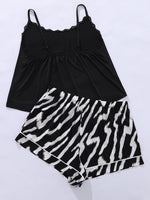Plus Size Lace Trim Scoop Neck Cami and Printed Shorts Pajama Set - Ladyez