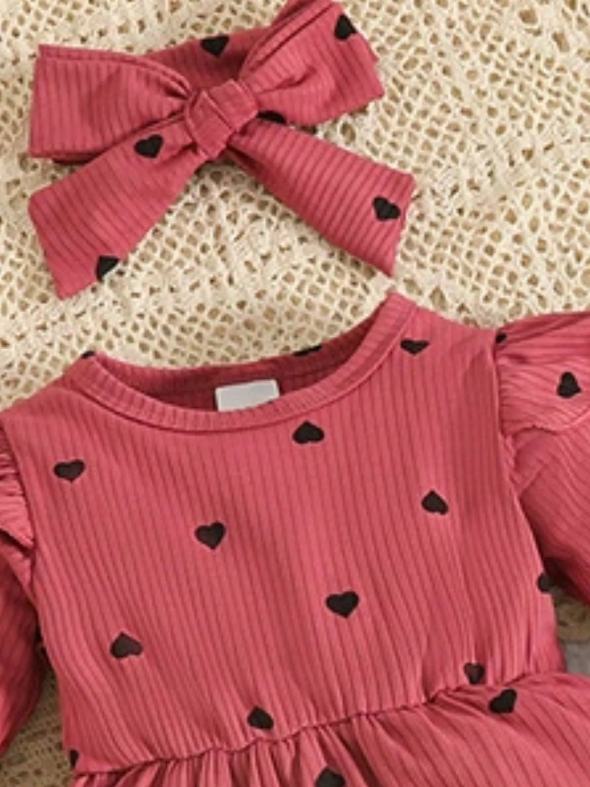 Children's Heart Print Dress & Headband Set