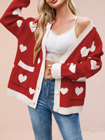 Heart Pattern Button-Up Knit Cardigan