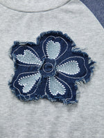 Color Block Flower Embroidered Patch Graphic Raglan Long Sleeve Top
