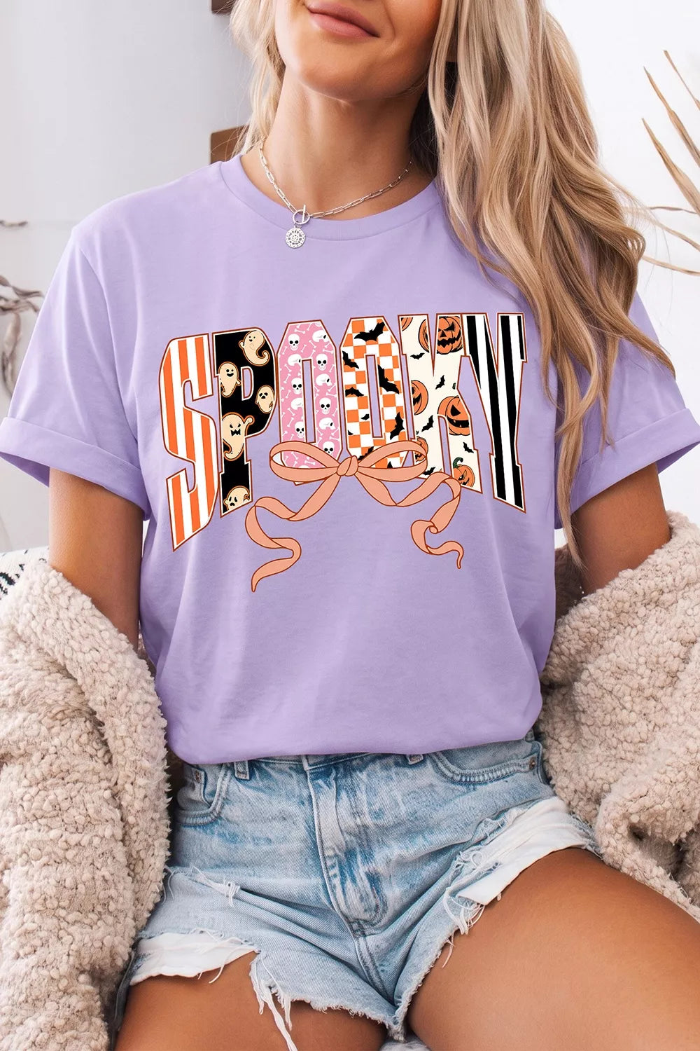 Halloween Spooky Letter Graphic Round Neck Casual T Shirt