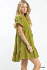 Umgee Linen Mini Dress with Scallop Trim