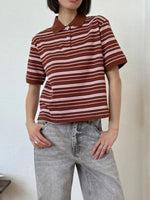 Striped Polo T-Shirt with Contrast Collar - Ladyez