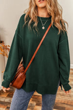 Round Neck Drop Shoulder Slit Sweatshirt