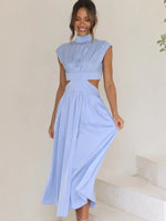 Cutout Mock Neck Sleeveless Ruched Dress - Ladyez