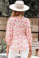 Floral Print Tie-Neck Blouse
