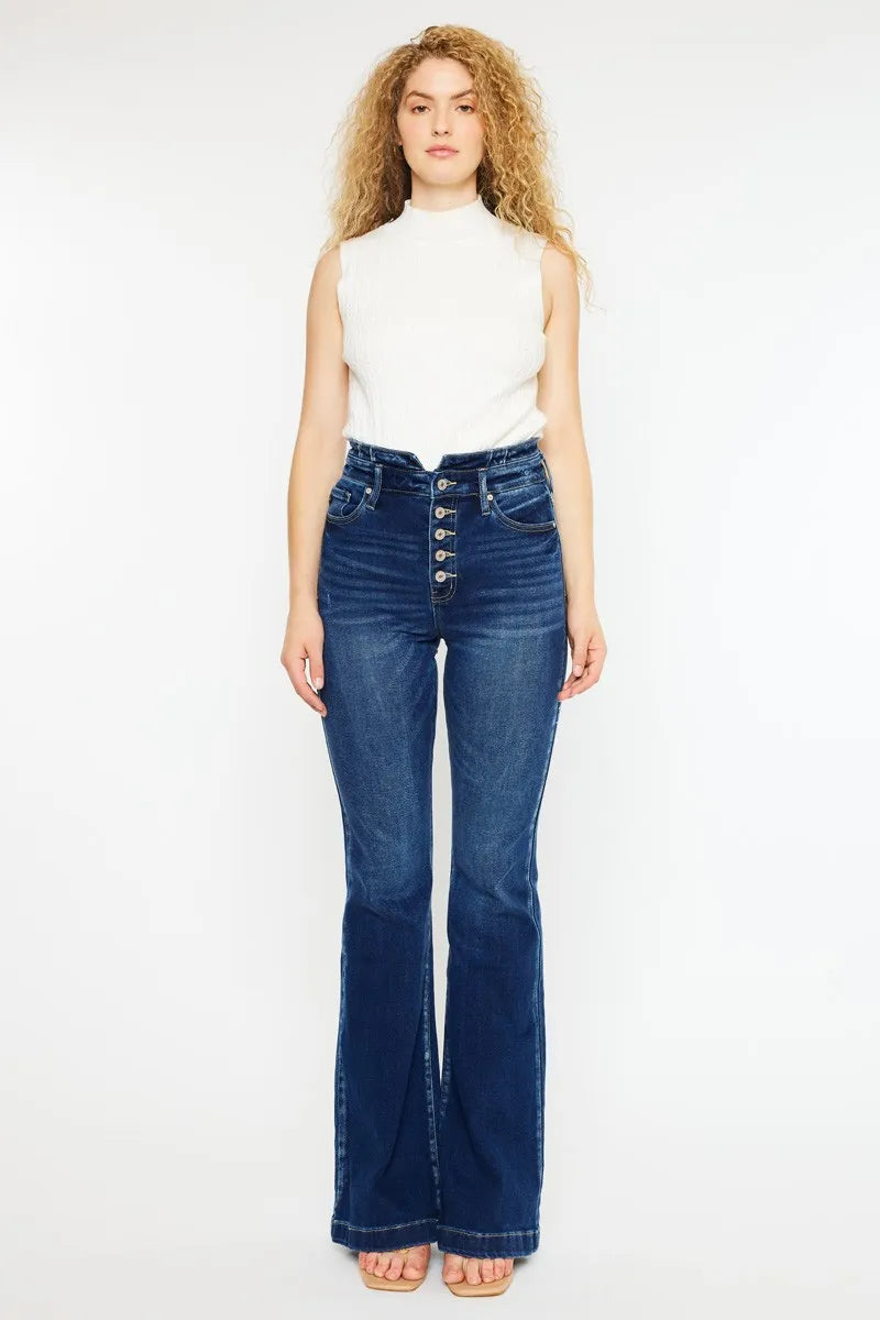 Kancan Button Fly High Rise Flare Jeans - Ladyez