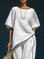 Contrast Trim Round Neck Top and Pants Set