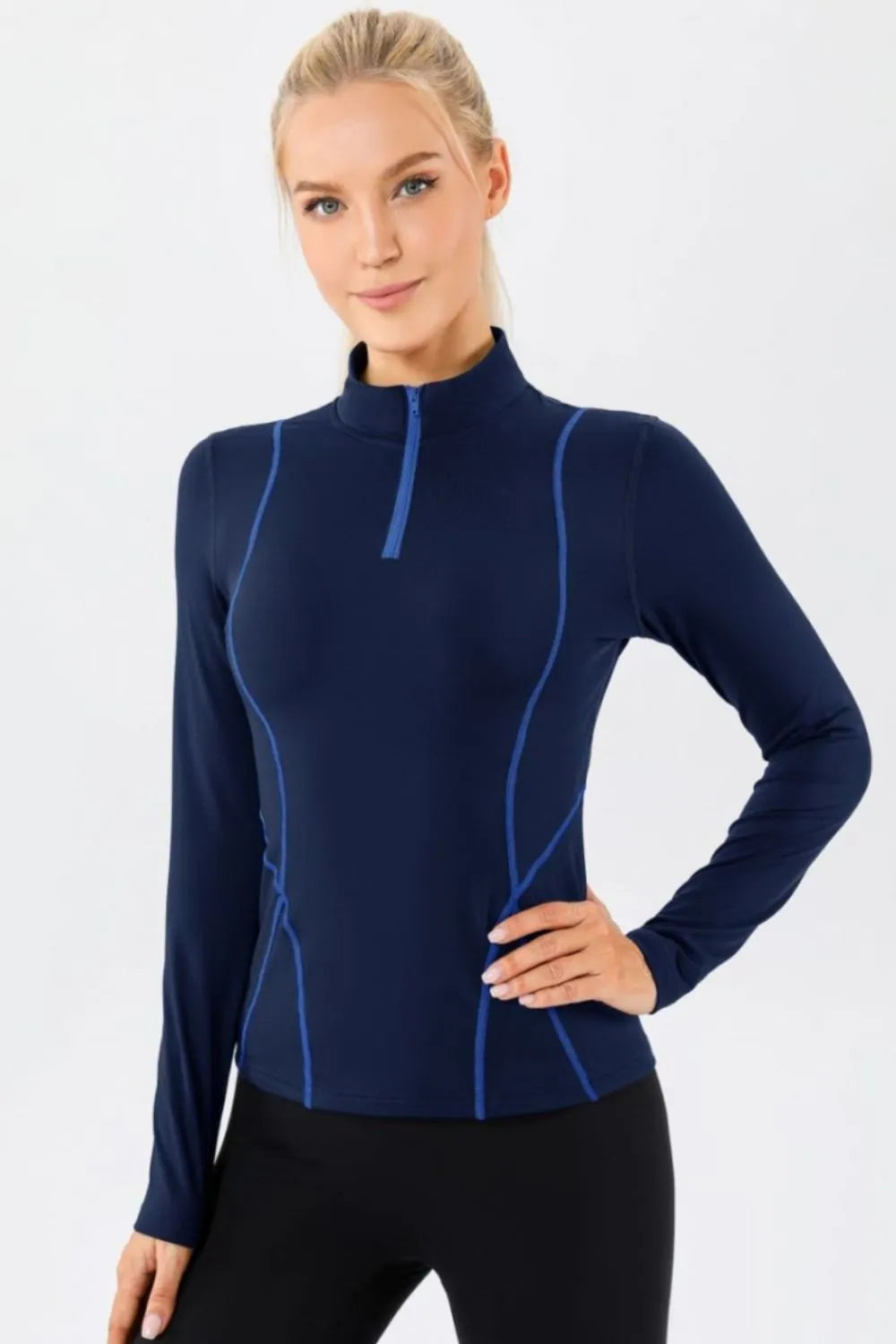 Mock Neck Quarter Zip Active T-Shirt - Ladyez