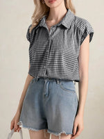 Plaid Button Up Cap Sleeve Shirt