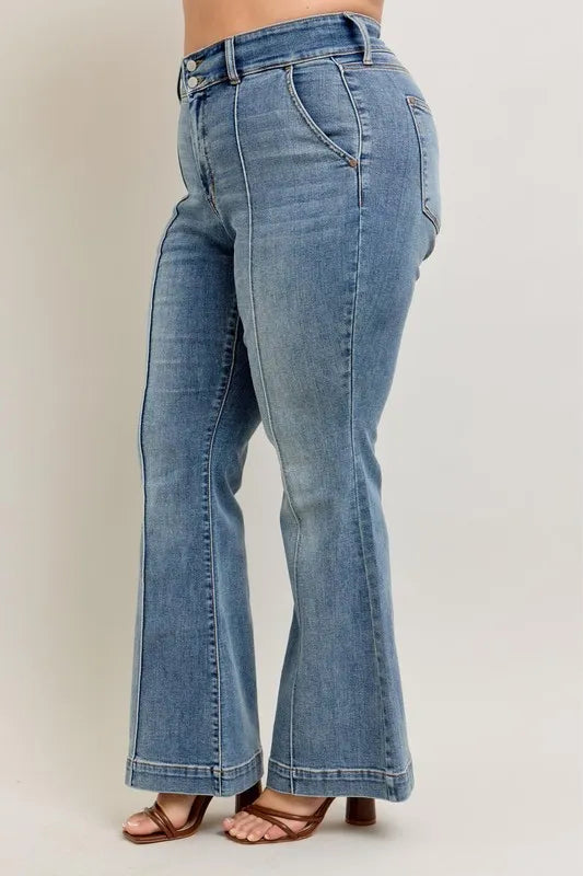 Judy Blue Full Size High-Waist Flare Denim Jeans with Front Seam Detail Plus Size - Ladyez