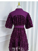 Flower Embellished Puff Sleeve Dress