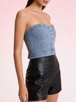 Button-Front Denim Tube Top