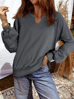 Lace Patchwork Detail Notched Mineral Wash Sweatshirt