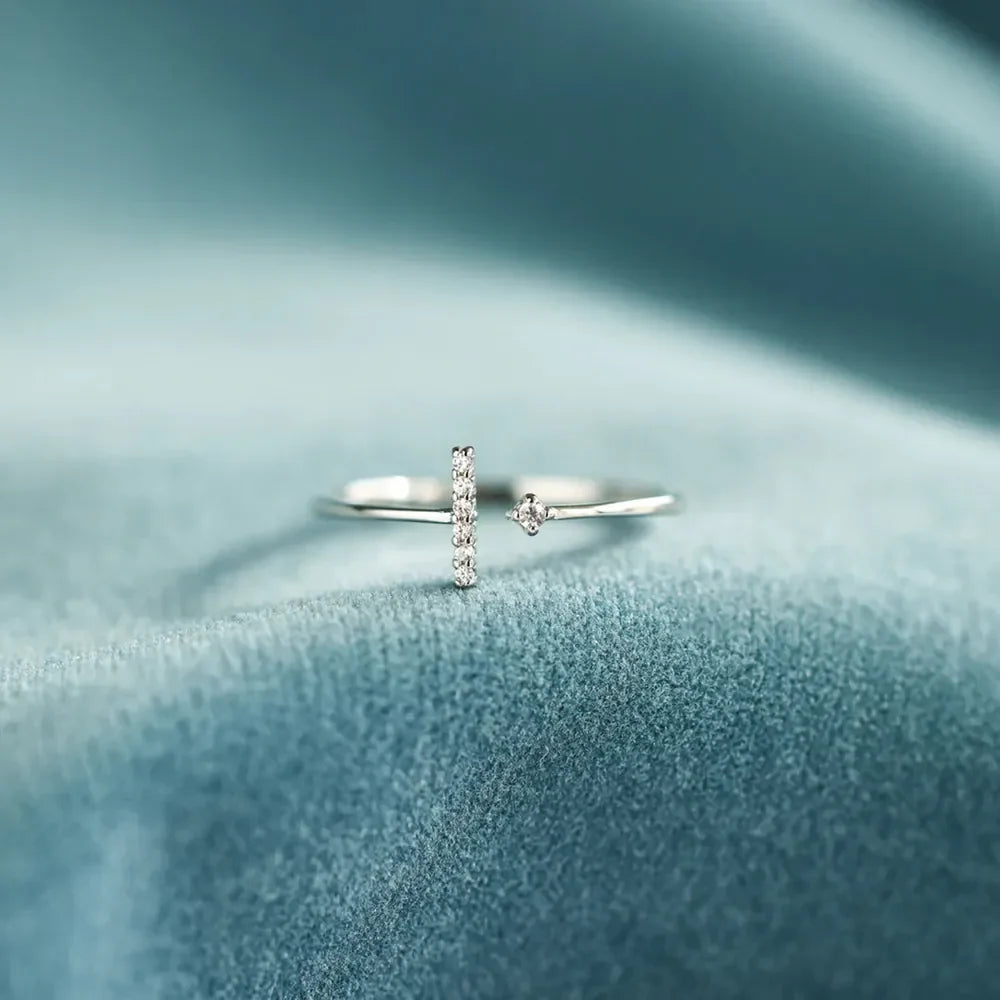 T Shape Inlaid Zircon 925 Sterling Silver Open Ring