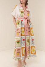 Printed Short Sleeve Belted Maxi Dress - Ladyez