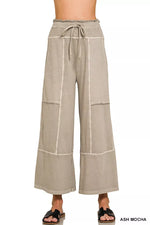 Zenana French Terry Washed Exposed-seam Wide Leg Pants