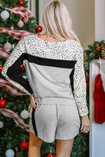 Leopard Long Sleeve Top and Shorts Lounge Set - Ladyez