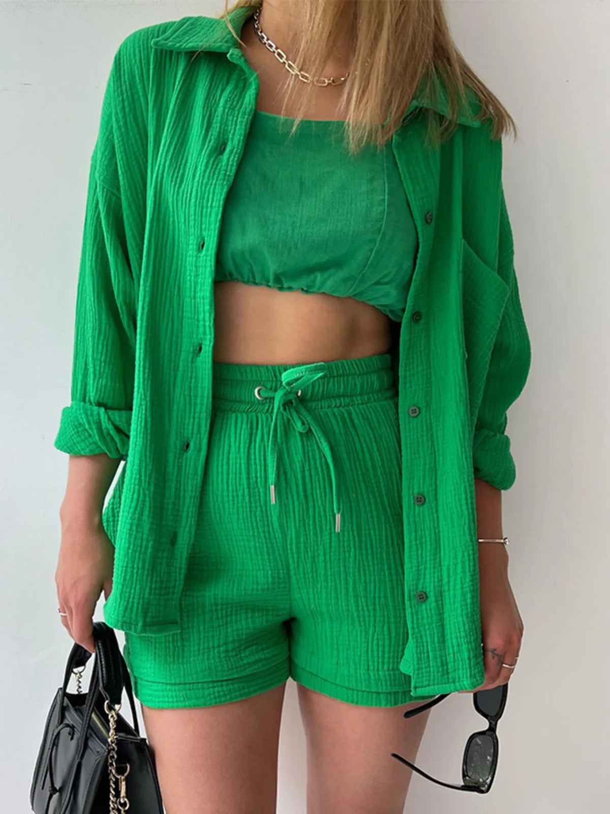 Button Up Shirt and Shorts Set