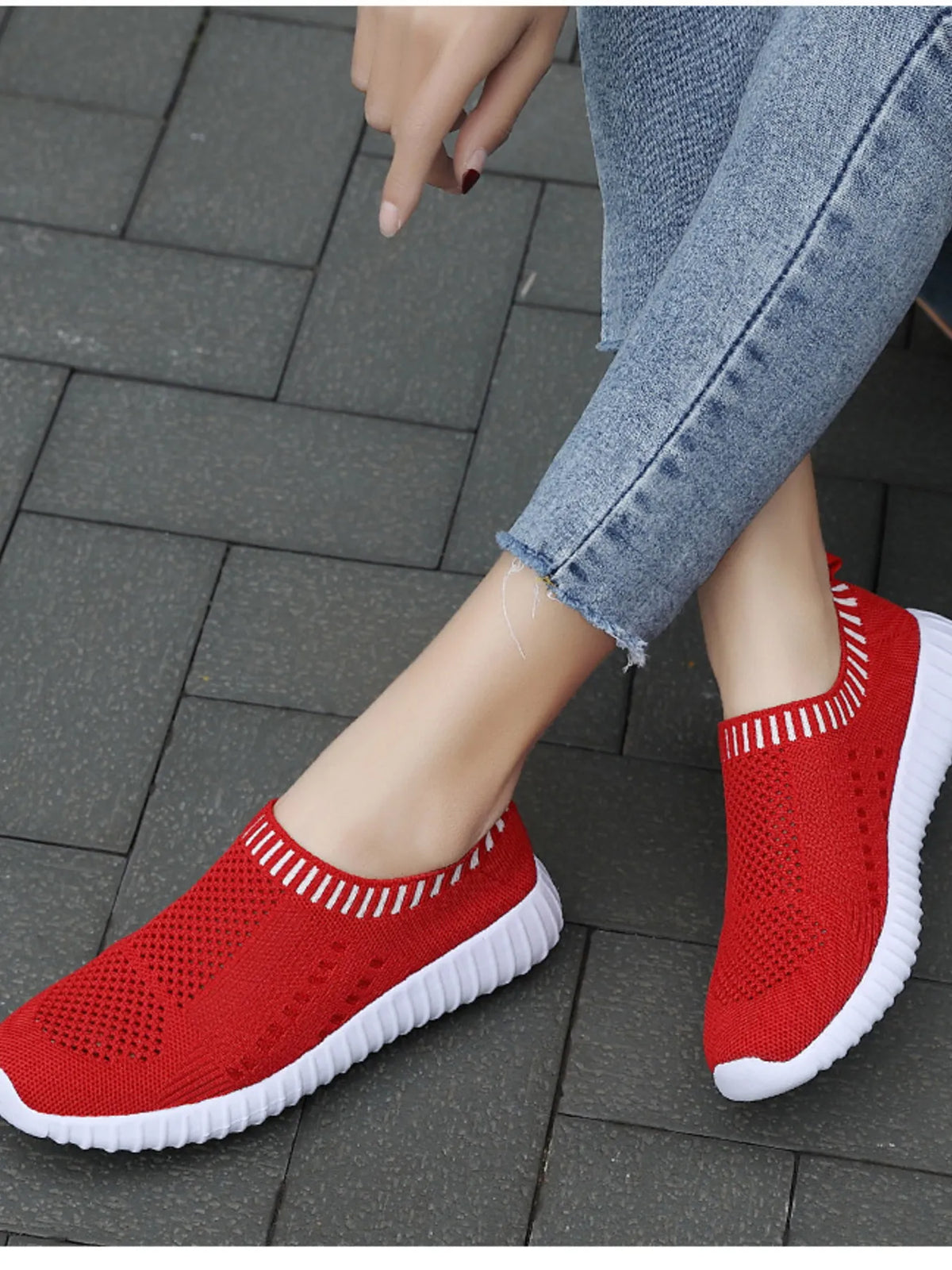 Breathable Mesh Round Toe Slip-Ons - Ladyez