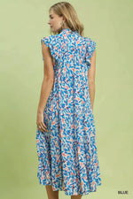 Umgee Leaf Print Midi Tiered Dress with Side Pockets