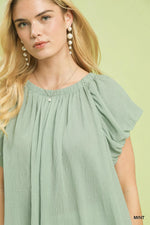 Umgee Crinkle Flutter Sleeve Peasant Top