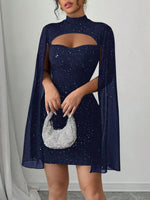 Cutout Bodycon Mini Dress with Cape Sleeves