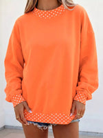 Polka Dot Trim Contrast Crew Neck Sweatshirt