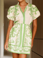 Puff Sleeve Printed Top and Zip Back Skirt Set - Ladyez