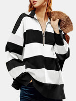 Color Block Half Zip Long Sleeve Sweater
