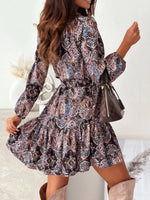 Floral Print Tie Waist Mini Dress