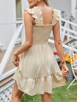 Smocked Square Neck Wide Strap Dress - Ladyez