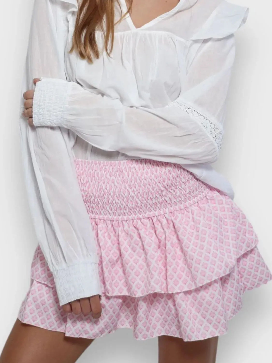 Smocked Wideband Waist Layered Mini Skirt